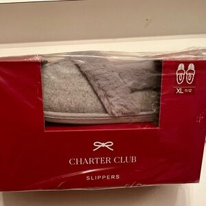 Charter Club Gray Plush Slip-On Slippers